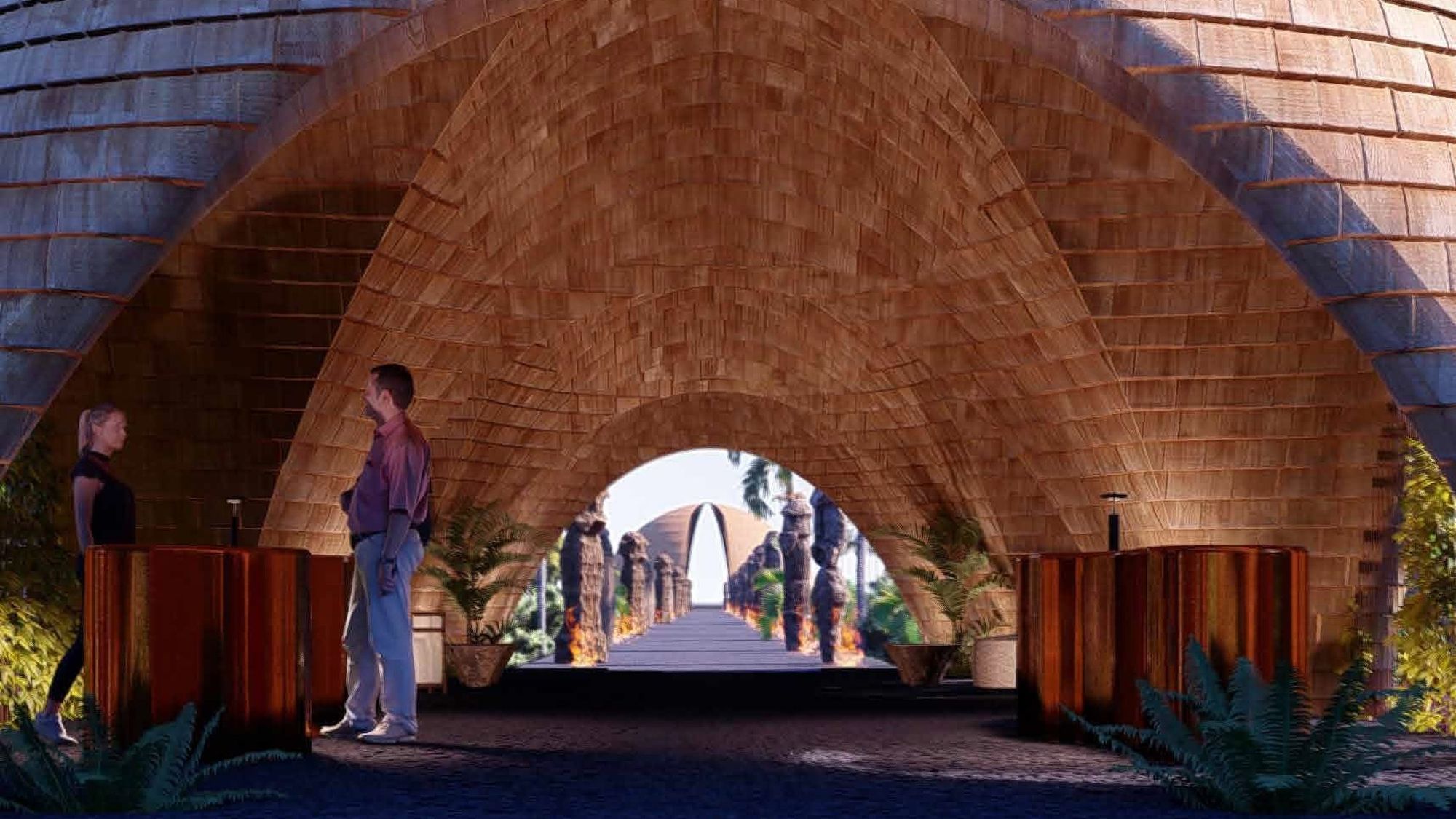The vaulted arcade at Taína, architectural rendering