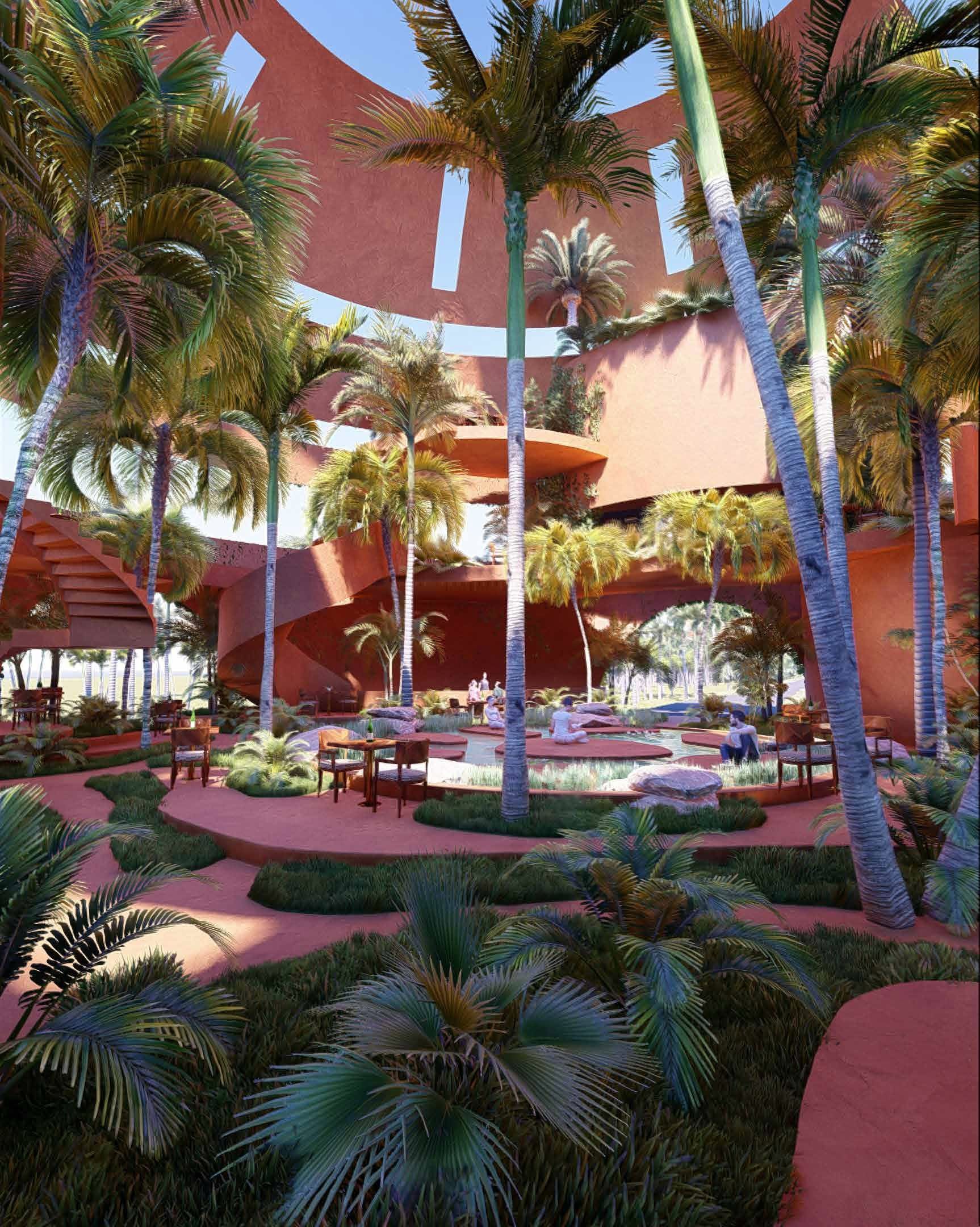 The courtyard at Taína, rendering
