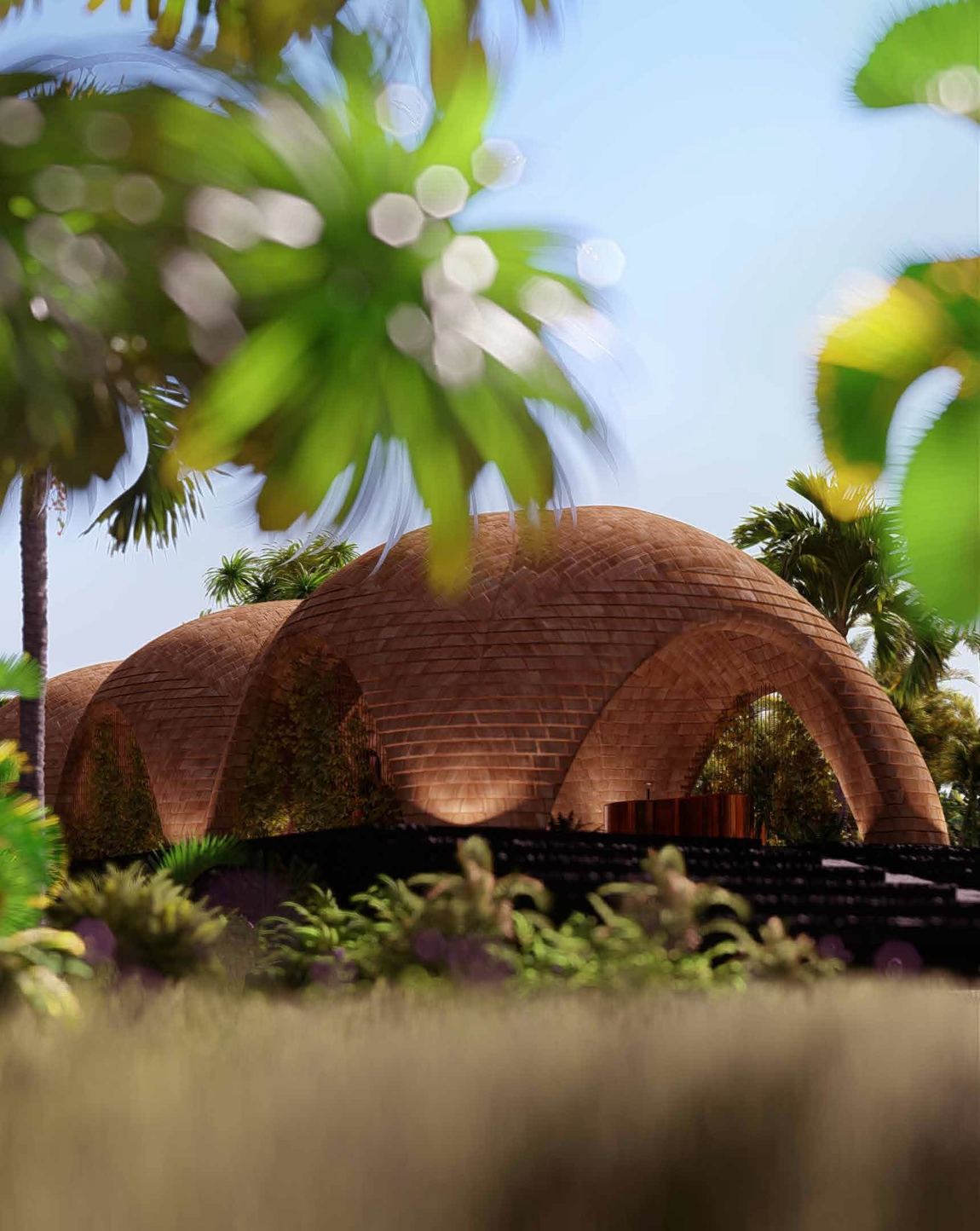 Domed roofs among the palms, rendering