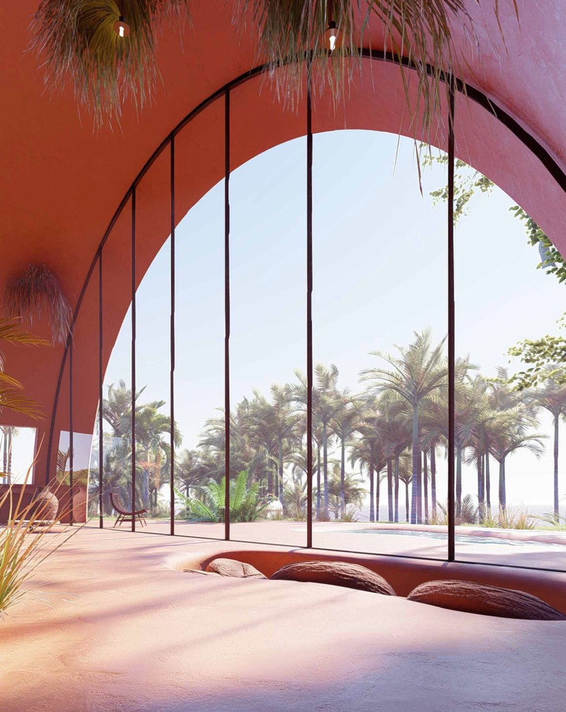 Arched glazing to the palms, rendering
